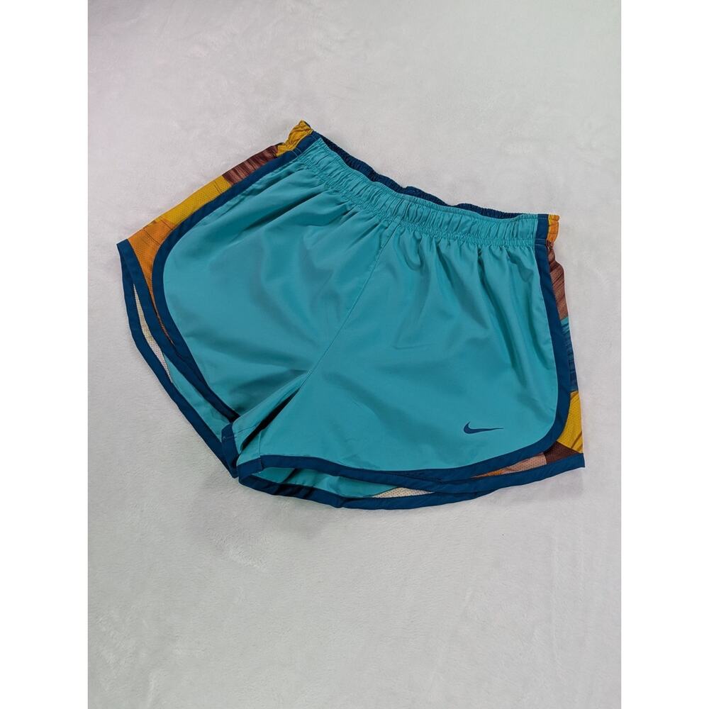 Nike Women's Tempo Dri-FIT Running Shorts Medium M Geo Print Teal Blue - Picture 3 of 12
